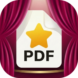 PDF Diva icon: a projection screen with a gold star in front of a fuchsia velvet curtain